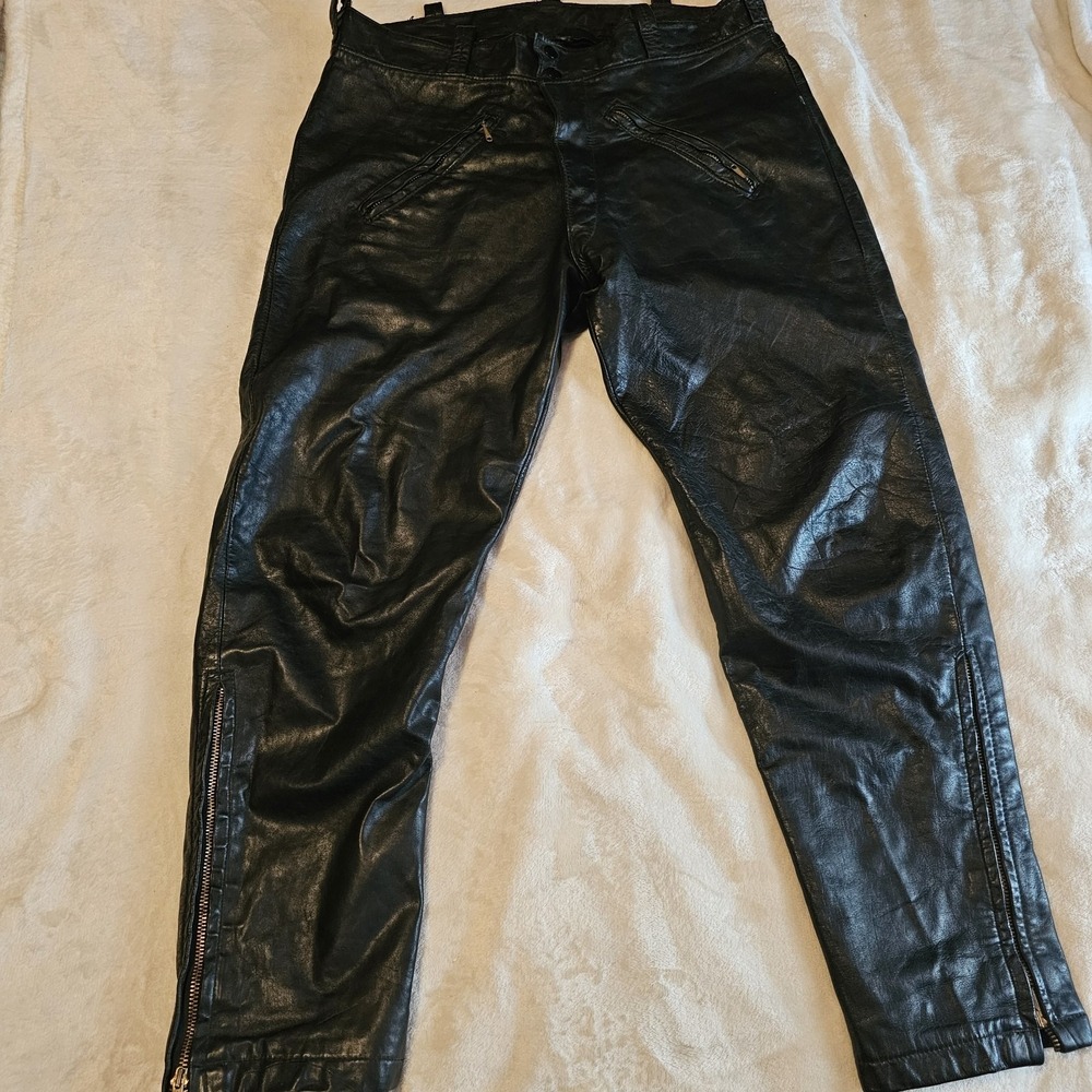 Vintage 60's 70's Custom Lined High Quality Leather Biker Riding Pants 34×30